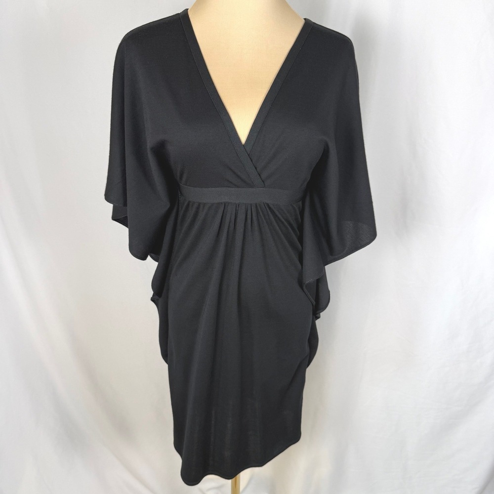 Leon Max Limited Edition Black Wool Blend Batwing Deep V Mini Dress EUC Sz XS